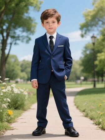 Tween Boy Suits 4-Pieces Suit Set Tuxedos Dresswear Ring Bearer Outfit Wedding Jacket Pants Tie BowTie Formal Suits, Black Size 4-14Y