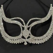万圣节几何水晶钻面具，镂空闪亮水钻脸部饰品，适合化妆舞会