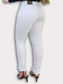 Noble Denim Look Calça Feminina Branca Cintura Alta Skinny Com Elastano - Branco - Visão 4