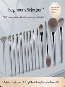 14pcs Professional Makeup Brush Set With Leather Case, Includes Powder Brush, Foundation Brush, Eyeshadow Brush, Eyebrow Brush, Concealer Brush, Contour Brush And Travel Brush. Ideal For Makeup Beginners And Great Gift For Christmas And Valentine's Day. - Grey - View 6