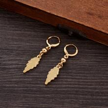1 Pair Golden Color Elegant Small Cute Earrings, Leaf/Tree/Geometric Design, Suitable For Women, Graceful European & American Style, African Arabian Daily, Party, Birthday, Wedding, Jewelry Gift