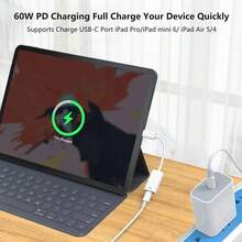 Adaptador de carga rápida de 60W PD USB-C a Lightning compatible con iPhone 17/16/15, S25/S24/S23/S22/S21 Ultra Plus - Blanco - Ver 3