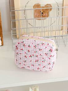 1 Pieza Monedero mini lindo acolchado de espuma con estampado de cereza, bolsa suave de tela para almacenar toallas sanitarias, bolsa organizadora de cosméticos con estampado de cuadrícula, bolsa de almacenamiento para auriculares Bluetooth con lazo, regalo de Navidad, esencial de viaje, embrague / bolso pequeño, organizador de maquillaje, organizador de maquillaje, bolsa, soporte para brochas, mini bolsa, bolsa de gran capacidad, regalo para mujeres, regalo de Navidad, ideas de regalo para mujeres