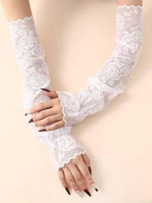 1 Pair Sexy Lace Ladies Half Finger Gloves, Lightweight Sheer Mesh Long Sleeve Arm Sleeves For Summer UV Protection And Performance