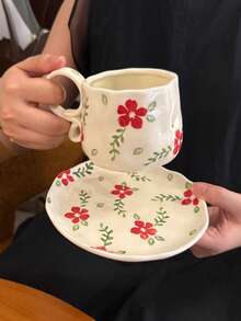 Bộ cốc cà phê và đĩa lót bằng gốm sứ hình hoa anh đào, cốc hoa đỏ, cốc sữa và latte, cốc trà chiều, cốc nước, đĩa tráng miệng, cốc trà chiều tiệc tùng, đĩa đựng đồ ăn nhẹ, quà tặng cốc gốm sứ - Nhiều màu - Xem 11