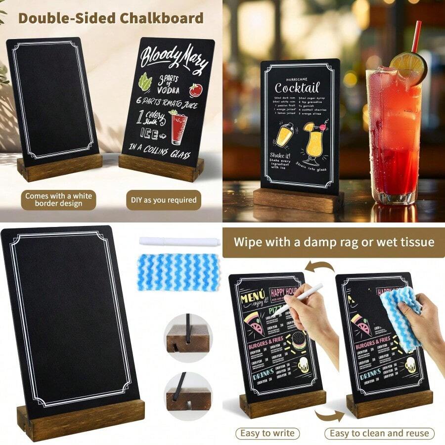 Small Chalkboard Sign With Stand 8x5'' Table Top Double-Sided Mini Board With Wooden Base For Food Messages Restaurant Bar Party Store Decoration 1 Pack - Black - View 1