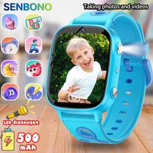 SENBONO Reloj inteligente SENBONO con pantalla HD de 1.8 pulgadas, batería de 500 mAh de larga duración, linterna LED, cámara/álbum de fotos, reproducción/grabación de video, reproducción de MP3, historias, aprendizaje de vocabulario e incluye 26 juegos incorporados, convirtiéndolo en un regalo de cumpleaños adecuado para niños y niñas, para Halloween y Navidad, reloj inteligente para niños, reloj con cámara para niños, accesorio de fotografía, fiesta