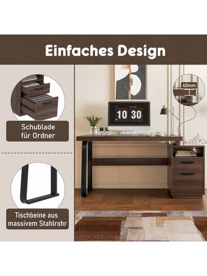 Moderne Minimalist Bureau Measuring 135 54 Cm, MDF Desktop Surface High Quality Steel Tubing, Load Capacity Multifunctional Storage Silent Drawer, Filing Cabinet view 5