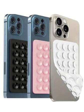 3pcs Multi Functional Silicone Phone Holder With Double-Sided Suction Cups-Strong Adhesive For IPhone&Android,Perfect For Selfies&Video Recording Compatible With IPhone,Android Phone,Gift For Birthday,Family,Friends Phone Stand,Phone Accessories