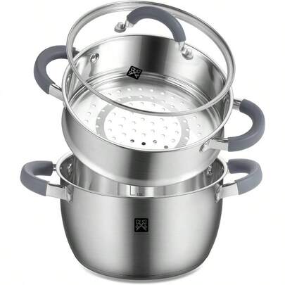 GOLDEN KEY 4.0 QT Steamer For CookingSteamer Pots With Vegetable Steam Basket 2-Tier Multipurpose 18/8 Stainless Steel Steaming Pot Cookware For Vegetable Soup Food Dumplings Oven And Dishwasher Gift