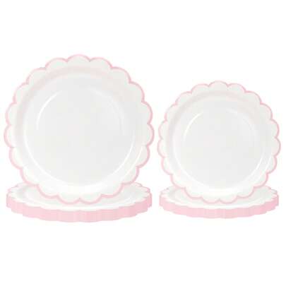 10pcs/20pcs/50pcs White And Pink Paper Plates 7 Inch 9 Inch White Plates With Light Pink Trim Cute White Scalloped Paper Plate Disposable Dinner Plates Dessert Party Plates For Christmas Babe Shower Wedding Bridal Shower Gender Reveal Birthday Valentines Days Party Supplies Decor