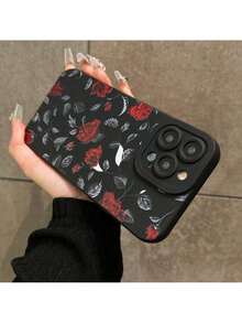 Funda de Teléfono con Patrón de Rosas, Cubierta Protectora a Prueba de Golpes, Fundas de Teléfono Todo Incluido Compatibles con X XR XS Max 11 12 13 14 15 Pro Max, Fundas 15 14 Plus, Accesorios para TeléfonosFunda con impresión HD - Negro - Ver 4