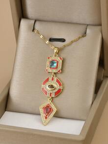 1 chiếc vòng cổ thép không gỉ hình vuông hình giọt nước đính đá Cubic Zirconia bất đối xứng sang trọng thời trang có tua rua, thích hợp cho tiệc tùng nữ, trang phục hàng ngày, phong cách Châu Âu và Mỹ, độc đáo, hào phóng, đá Cubic Zirconia, trang sức cưới, quà tặng cho bé gái, người thân, bạn bè, sinh nhật, ngày lễ tình nhân, quà tặng cho người yêu (không bao gồm hộp quà) - Vàng - Xem 2