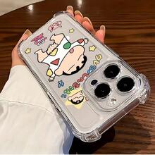 Dibujos animados Crayon Funda para teléfono nuevo adecuada para 16 15 14 13 12 11 Pro X XR XSMAX 8 25 Plus Shockproof Transparente Cubierta trasera suave17  17promax - transparente - Ver 2