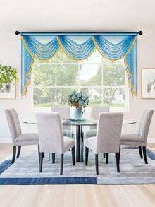 1 pieza Cenefa con cuentas doradas y azules, cortina de lujo moderna con onda, adecuada para fiestas, sala de estar, dormitorio, decoración de ventanas y puertas, opciones de ancho de onda de 1 a 4 - Azul - Ver 6