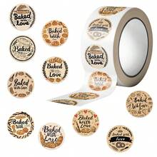 500pcs Baked With Love Stickers Designs, Self-Adhesive Reusable Decals For Crafts, Junk Journals, Scrapbooking & Creative Projects Roll Stickers