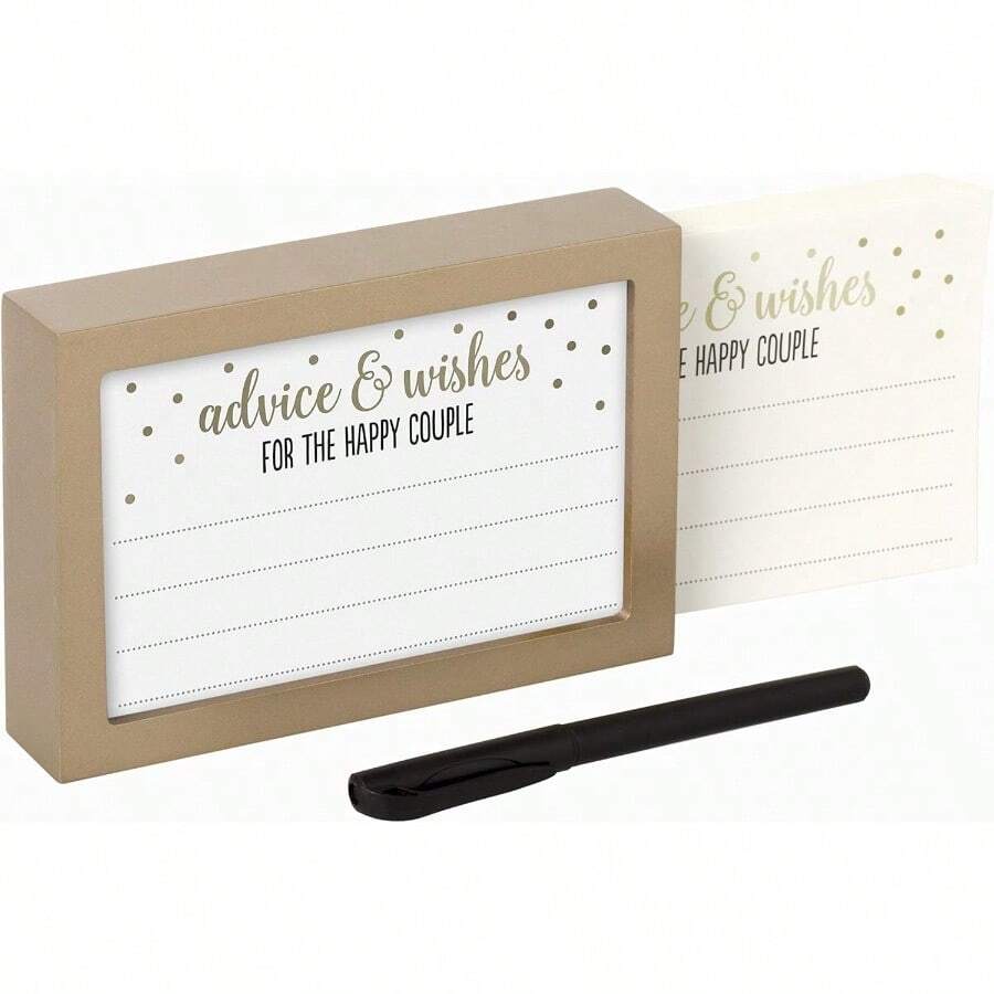 Wedding Guestbook Token Frame Includes 50 Heart Tokens Perfect For Reception Or Bridal Shower Distressed White - Hộp lời khuyên và mong muốn - Xem 1