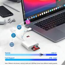 2合1 SD/TF 讀卡機，USB-C + Lightning 雙介面，高速傳輸，便攜式相機轉接器，相容 iPhone，支持美/歐/英/澳標準 - 白色 - 查看 8