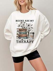 Women's Gothic Book & Rose Print Sweatshirt - Soft Beige-Friendly Breathable Pullover With "I Like Them How They Are" Book Lover Design, Long Sleeve Round Neck Casual Sweater For Book Clubs & Casual Attire, Machine Washable All-Season Comfort (Purple & Black) - Stylish Alphabet Letter Printed Top With Book-Themed Graphic, Relaxed Fit For All Seasons, Perfect For Casual Outings & Reading, Halloween, Fall Clothes For Women, Halloween Sweater, Halloween Sweaters For Women,-Unisex Vintage Cotton Tee Black White - Loose Fit For American Music Festival Camping & Shows Comfortable Crew Neck Sweatshirt For Everyday Wear-New Autumn/Winter Collection: Unisex Relaxed Fit Long-Sleeve Crew Neck Sweatshirt - 白色 - 查看 7