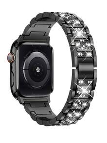 Tương thích với dây đeo và vỏ đồng hồ 38/40/41/42/44/45/46/49mm, với dây đeo kim loại đính đá lấp lánh và vỏ PC cứng chống sốc, đính hai hàng kim cương. Tương thích với Apple Watch Series Ultra/11/10/9/8/7/6/5/4/3/SE. Bộ vỏ đồng hồ thời trang, lấp lánh dành cho nữ. - màu đen - Xem 2
