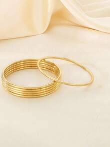 1-12pcs Vintage Minimalist Gold/Silver Round Metal Stackable Bangle Bracelets
