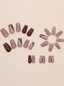 24 Stücke kurze quadratische tragbare Nägel, wellige glitzernde rosa einfache französische Kunstnägel, mit Gelee-Kleber und Nagelfeilen, geeignet für Damen und Frauen für den täglichen Gebrauch und Festivals - Verschiedenfarbig - Übersicht 3