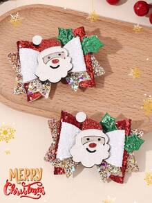 2 pezzi Fiocchi per capelli a forma di Babbo Natale carini per bambine, fermagli per capelli con glitter scintillanti per bambini e bambine, accessori per capelli di Natale alla moda con mollette a coccodrillo, decorazioni per capelli per feste natalizie e Capodanno