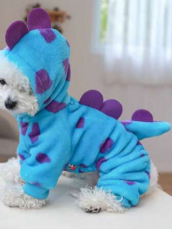 Flannel Pet Clothes For Dogs & Cats - Dinosaur Design Four-Legged Fleece Warm Apparel | Blue, Pink, Green Dino Cosplay Pet Outfits | Suitable For Small & Medium Pets (Teddy, Bichon Frise, Poodle, Corgi, Schnauzer, French Bulldog) & Cats