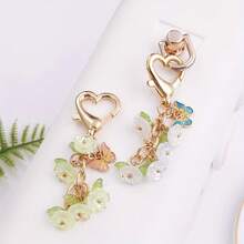 3D Flower Keychain In Pink Gold Alloy, Double Lobster Clasp Key Ring With Vibrant Floral Charm, Chic Bag & Wallet Pendant, Cute Gift For Women - Màu tím - Xem 9