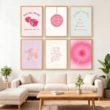 6 件无框帆布粉色学院风海报，适用于房间美学 Taylor Affirmations 海报帆布墙艺术歌手香槟问题印刷品卧室宿舍墙壁拼贴画 8 X 10 英寸/20 X 25 厘米 - 彩色 - 查看 6