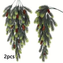 2 Stücke BOTIVIA künstliche Weihnachtsbaum Zweige - Tränenform Tannenkranz mit Tannenzapfen, realistische Immergrün Zweige, ohne Stromversorgung, Innen-/Außendekoration, geeignet für Kamin, Kaminsims, Tisch - Robuste Kunststoff Feiertags Dekoration, für den Heimgebrauch