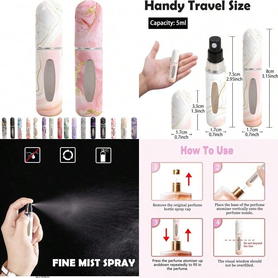 Perfume Travel Refillable Bottle Portable Mini SprayerEmpty Perfume Bottles With Unique Patterns Refill Pump Case For Traveling And Outgoing 2 Pcs Pack Of 5 Ml White And Pink-TYUIKHGGCF - Trắng và Hồng - Xem 1