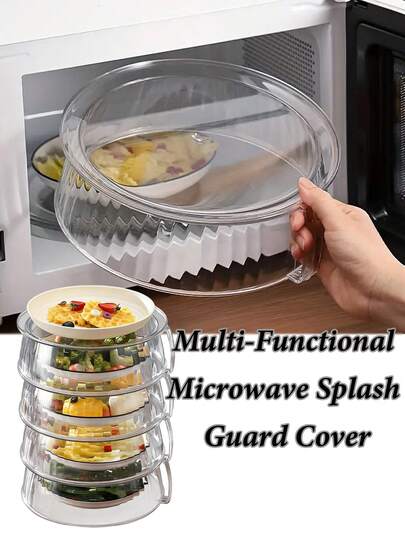 多功能微波炉防溅罩 - 耐热高达200°C，360°防溅，食物保温盖，适用于蔬菜、水果和菜肴 - 可堆叠塑料盖，适合露营、户外烧烤和家庭使用，露营必备 | 可堆叠设计 | 耐热塑料