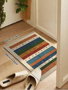 1PC Machine Washable Large - Size Bohemian Multicolored Striped Pattern Area Mat Rug Indoor Living Room Decorative Rug With Artistic Retro Multicolored Striped Pattern Design Durable Easy Clean Floor Mat For Home Decoration Kitchen Rug