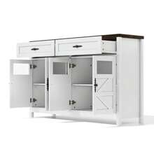 Credenza da pranzo con spazio di archiviazione, buffet lungo 140 cm con 4 ante e 2 cassetti grandi, credenza da pranzo con bancone bar in stile contemporaneo, bianco