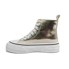 Damskie wygodne trampki casualowe, płaskie, uniwersalne, wytrzymałe, modne buty z płótna ze wzorem w kształcie serca, wysokie, wygodne, codzienne dojazdy do pracy - Złoto - Zobacz 3