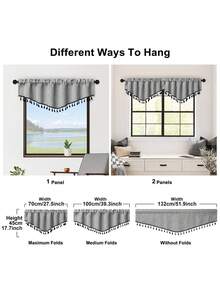 1pc Beige V-Shaped Tassel Curtain, Farmhouse Style Faux Linen Material Short Drape, Room Divider Suitable For Living Room, Bedroom, Window And Door Decor - Grey - View 3