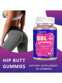 BBL Max - Gomitas para realzar los glúteos - Mezcla multivitamínica y herbal para reafirmar y suavizar el contorno de la piel - 60 gomitas - 1 botella - Ver 4