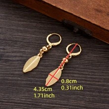 1 Pair Golden Color Elegant Small Cute Earrings, Leaf/Tree/Geometric Design, Suitable For Women, Graceful European & American Style, African Arabian Daily, Party, Birthday, Wedding, Jewelry Gift