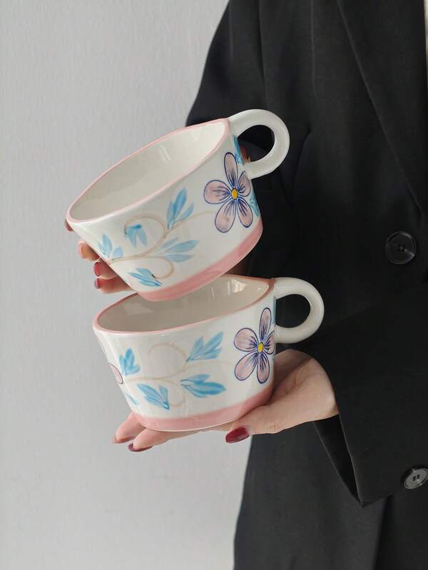 1 pièce Tasse artisanale peinte à la main avec sous-glaçure colorée, caractéristiques de la sous-glaçure colorée, motifs floraux sur la tasse, atmosphère artistique de la tasse, beauté naturelle de la tasse, valeur pratique et décorative de la tasse