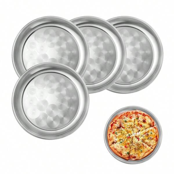 2/4pcs Multi-Purpose Stainless Steel Party Trays - Perfect For Pizza, Desserts, Fruits, Steaks, Etc. - Ideal For Christmas, Halloween, Easter, Thanksgiving Gatherings - Household Kitchen, Dining Room Round Food Trays