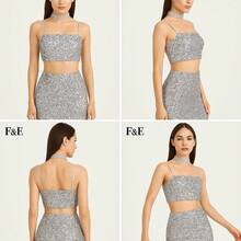 conjunto glam plateado con lentejuela y falda entalladalen - Plateado - Ver 4