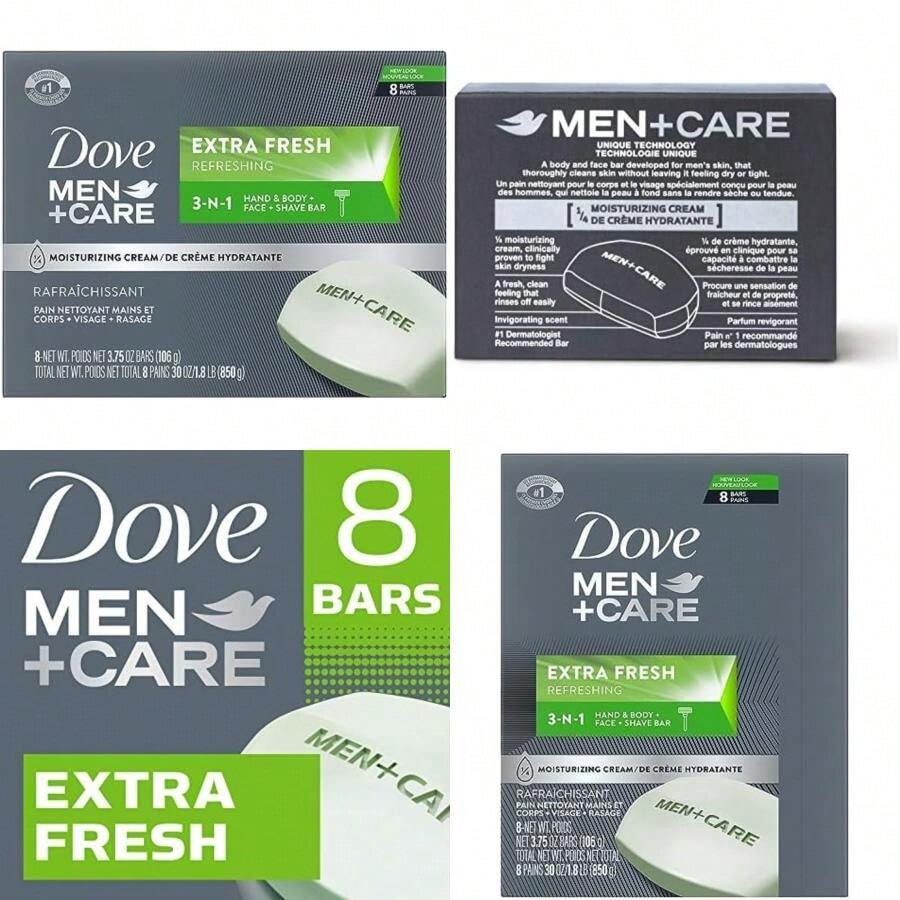 Men+Care 3 in 1 Bar Cleanser for Body, Face, and Shaving Extra Fresh Body and Facial Cleanser More Moisturizing Than Bar Soap to Clean and Hydrate Skin 3.75 oz, 8 Bars(default) - Tipo 1 - Ver 1