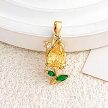 3 piezas Colgante de flor de tulipán de lujo con incrustaciones de circonita de cobre y colores, adecuado para hacer collares, pulseras, aretes y joyería