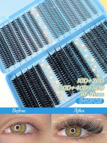 574/630 piezas Pestañas postizas con rizo D, conjunto de alta capacidad para ojos gruesos y esponjosos, de aspecto natural. Maquillaje de belleza, DIY en casa. Gran capacidad, libro de pestañas individuales para principiantes, artistas de maquillaje, pestañas postizas suaves y duraderas. Extensiones de pestañas DIY para ojos de zorro/gato, segmentadas - D - Ver 10