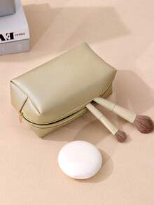 1 Stück Make-up Tasche, einfarbige Make-up Tasche, Leder Make-up Tasche, Reise Kosmetiktasche, Waschbeutel, Make-up Aufbewahrungstasche, tragbare Outdoor Reise Kulturtasche, modische Handtasche für täglichen Gebrauch, Reisegut Aufbewahrungstasche, wasserdicht, Lippenstift Packung, kleine Tasche zur Aufbewahrung von Make-up, Reisegepäck für Damen, Federmäppchen, tägliche große Kapazität Make-up Pinsel Halter Reise Kulturtasche Organizer Make-up Tasche - Gold - Übersicht 6
