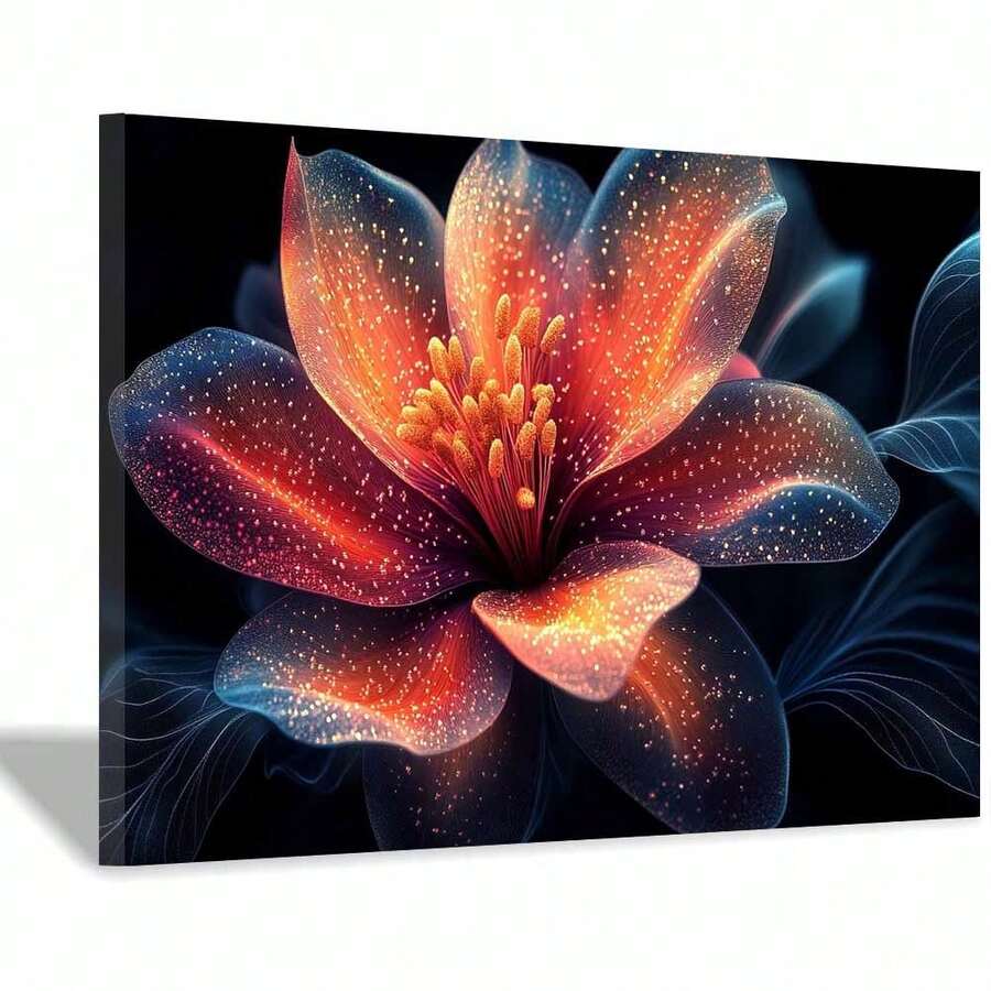 1PC Framed Ready To Hang 2D Flat Glowing Red & Orange Flower Canvas Wall Art, Abstract Wall Decor, Living Room Office Decor, Artwork For Art Enthusiasts & Bold Home Decorators, Ideal For Making A Vibrant And Eye-Catching Statement In Your Home, 2D Flat, Framed, Canvas Wrapped, Ready To Hang Decorative Painting, Poster, Mural, Wall Art Canvas Decoration Painting - 紅色 - 查看 1