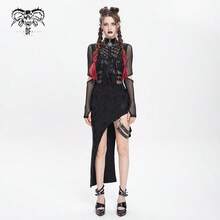 Devil fashion 一件哥特风蛇纹五芒星镂空网纱连衣裙，小众街头风，春秋季 - 黑色 - 查看 1