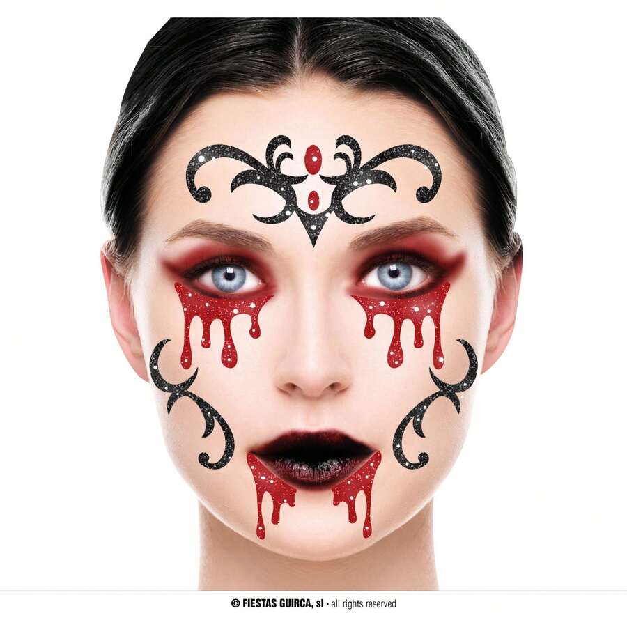 Fiestas Guirca Decoração de Fantasia para Festas e Eventos, Pintura Facial e Corporal com Design de Sangue e Estilo Gótico, Ideal para Celebrações de Halloween, Disfarces de Vampiro, Cosplay de Horror e Artesanato Criativo - Multicolorido - Ver 1