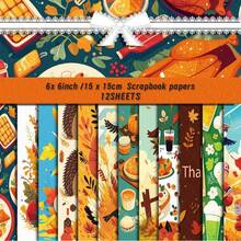 12 coli de hârtie pentru scrapbooking, bloc de hârtie pentru albume de desene animate cu arici de curcan, sperietoare de ciori, recoltă de toamnă, perfect pentru decorarea cadourilor de Crăciun DIY, petrecere festivă, aclamații de sărbători, jurnalizare, ambalare cadou